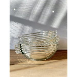 Vintage Anchor Hocking Ribbed Depression Glass Manhattan Serving Bowls